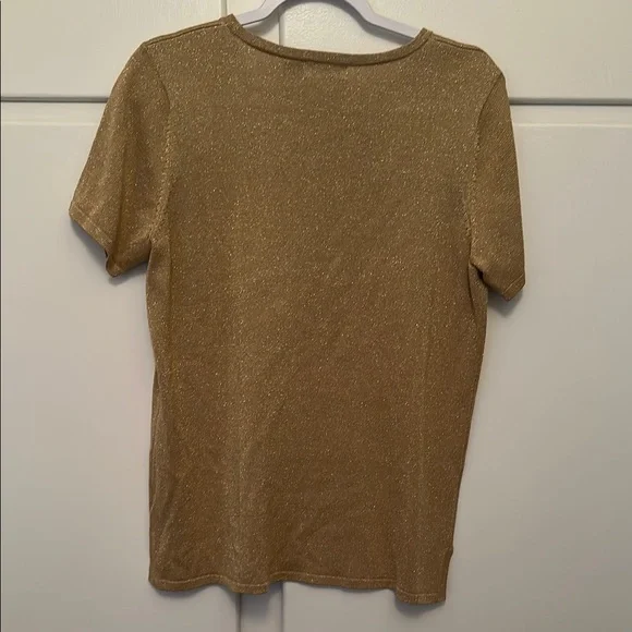 LIKE NEW Gold Shimmer Short Sleeve Sweater Top Silk Blend - Picture 4 of 4